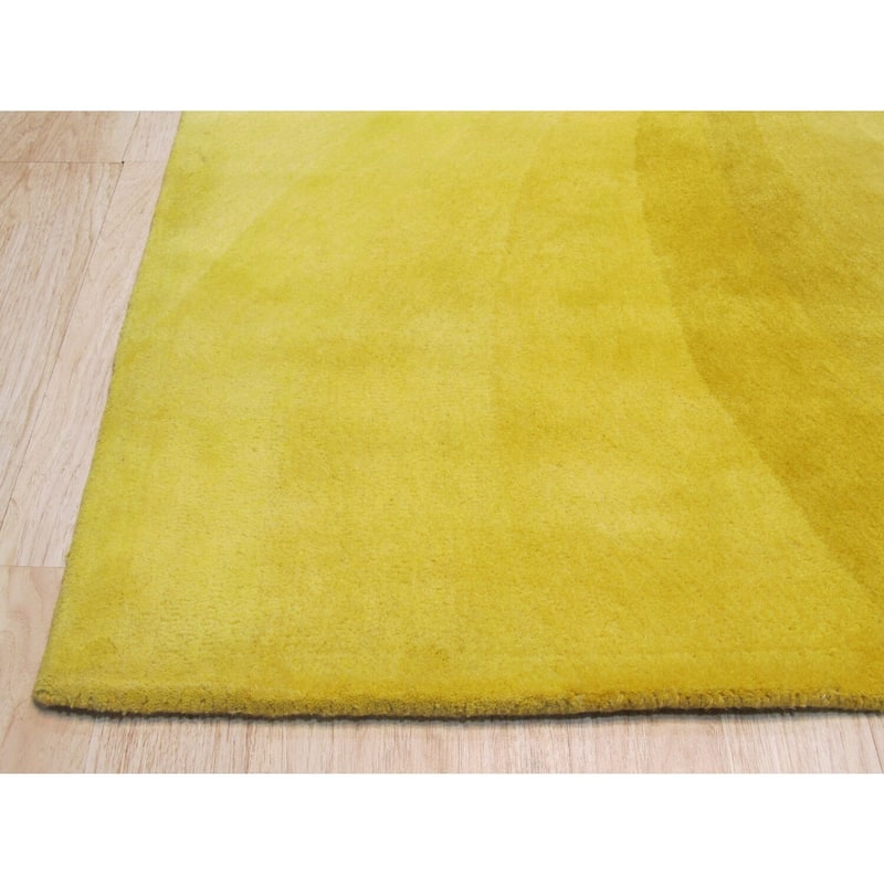Yellow Hand-Tufted Wool Contemporary Swirl Rug, 4' x 6', Plush Wool, Artistic Swirl, Soft Durable Pile Rug - N/A