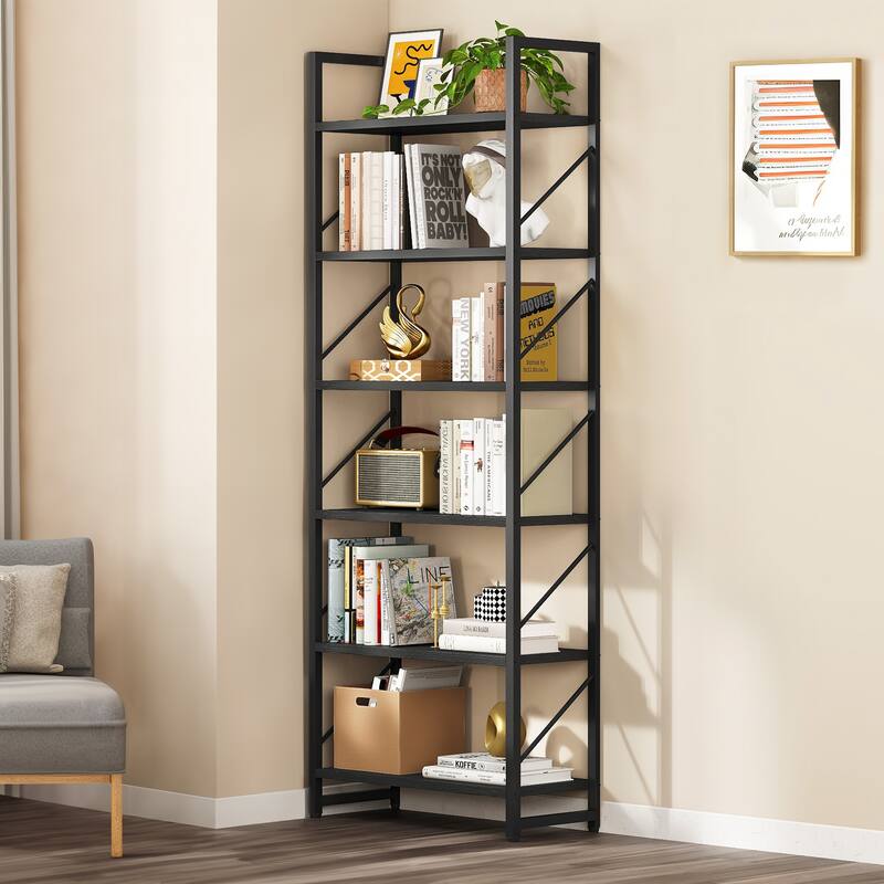 Moasis 6-Tier Bookshelf Open Storage Display Rack Industrial Bookcase