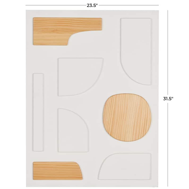 Wood Geometric Dimensional Art Deco Shapes Home Wall Decor with Brown Accents - White - Roche River Decor