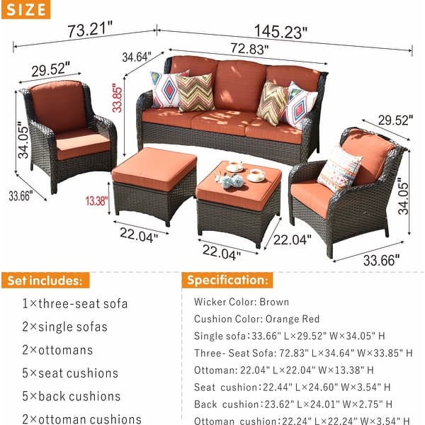 dimension image slide 0 of 3, Ovios PE Rattan Wicker 5-piece Patio Furniture Set