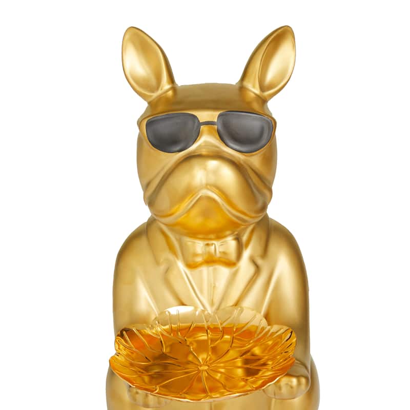 CosmoLiving by Cosmopolitan Porcelain Ceramic Bulldog Sculpture with Sunglasses (Set of 3) - Silver or Gold
