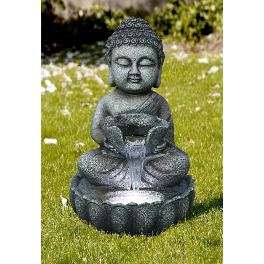 LED Lighted Sitting Buddha Outdoor Garden Water Fountain - 21.75"