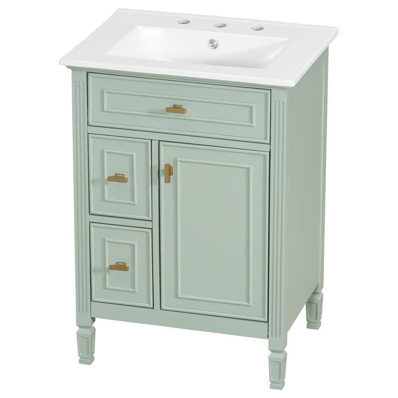 24 Inch Bathroom Vanity with Ceramic Sink Combo, Undermount Vanity Sink Cabinet Bathroom Storage Cabinet for Small Space
