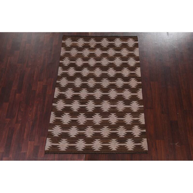 Natural Dye Tribal Geometric Kilim Oriental Area Rug Wool Hand-woven - 4'9" x 6'11"