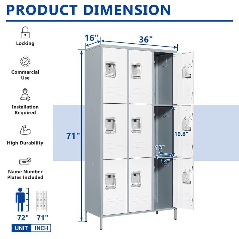 Large Steel Storage Locker with 9 Doors for Employees School Gym