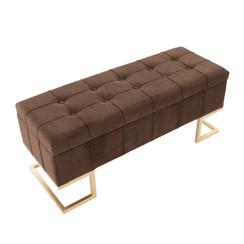 Silver Orchid Crossgar Velvet Storage Bench with Flip-Top Lid