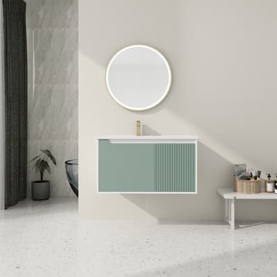 35.6-Inch Modern Floating Vanity with Eco-Friendly Plywood Base and Durable Ceramic Basin - 35.6in L