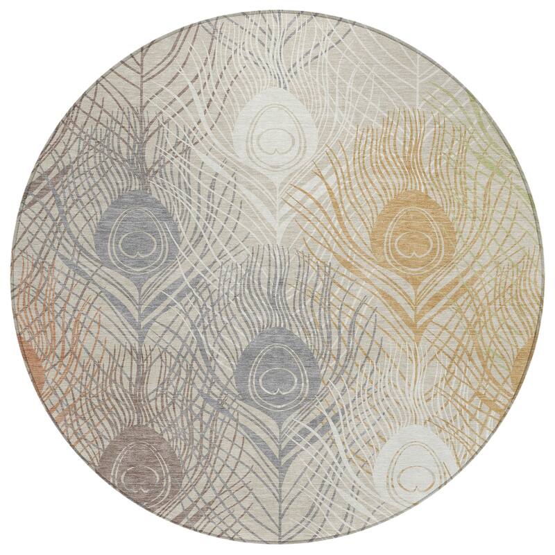 Machine Washable Indoor/ Outdoor Modern Peacock Chantille Rug