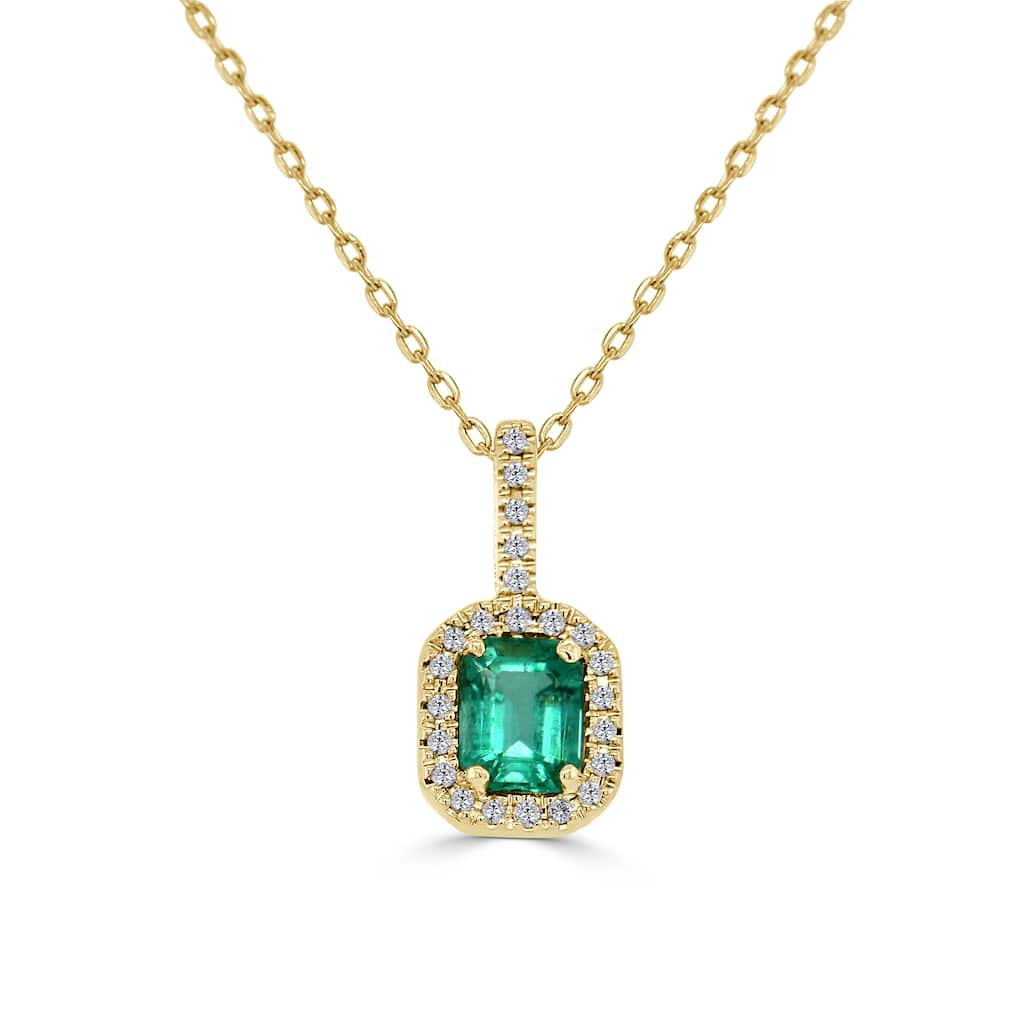 Joelle Collection Precious Octagon & Diamond Pendant Necklace 14K Gold Sapphire, Ruby & Emerald