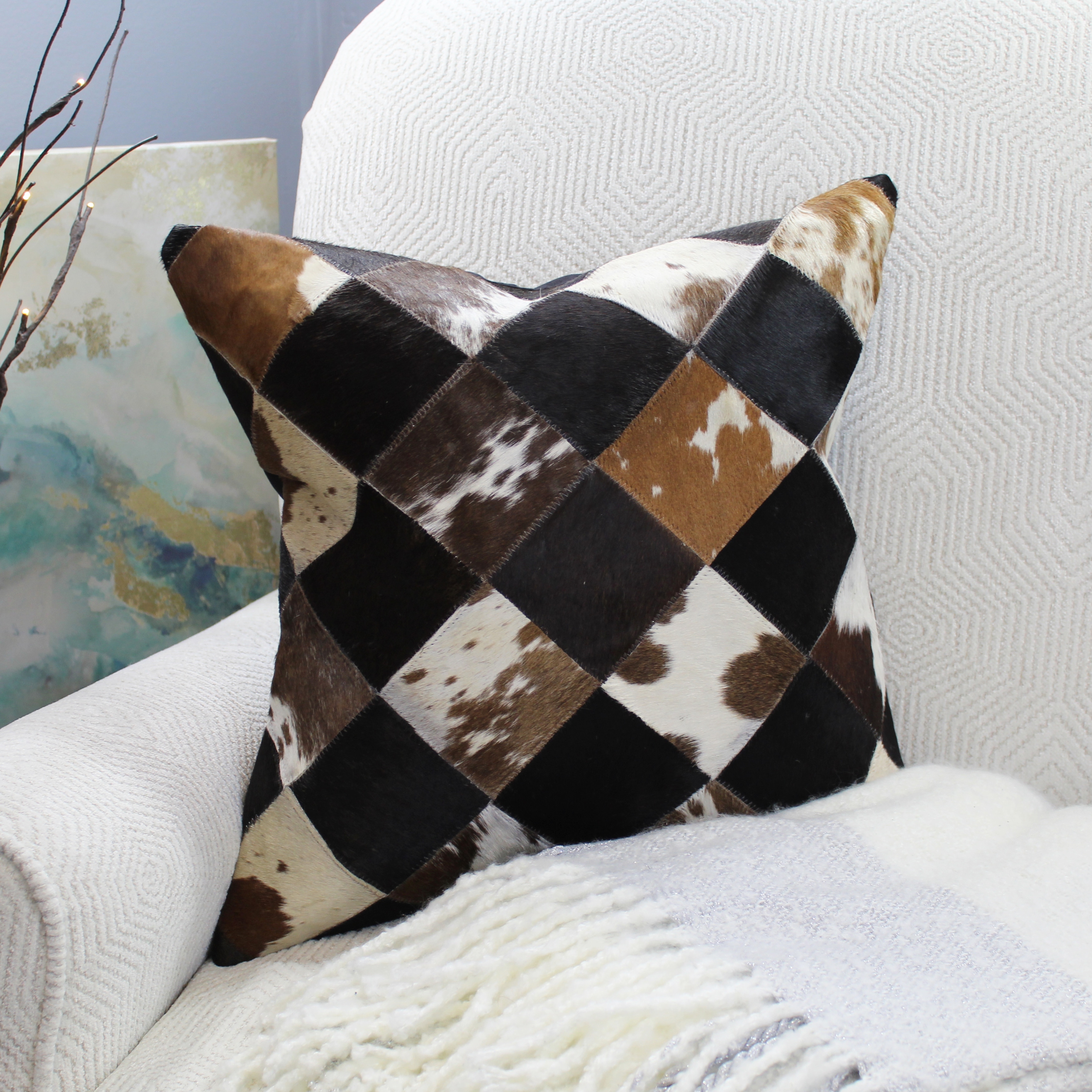 Natural Geo Black Brown White Geometric Diamond Throw Pillow Bed