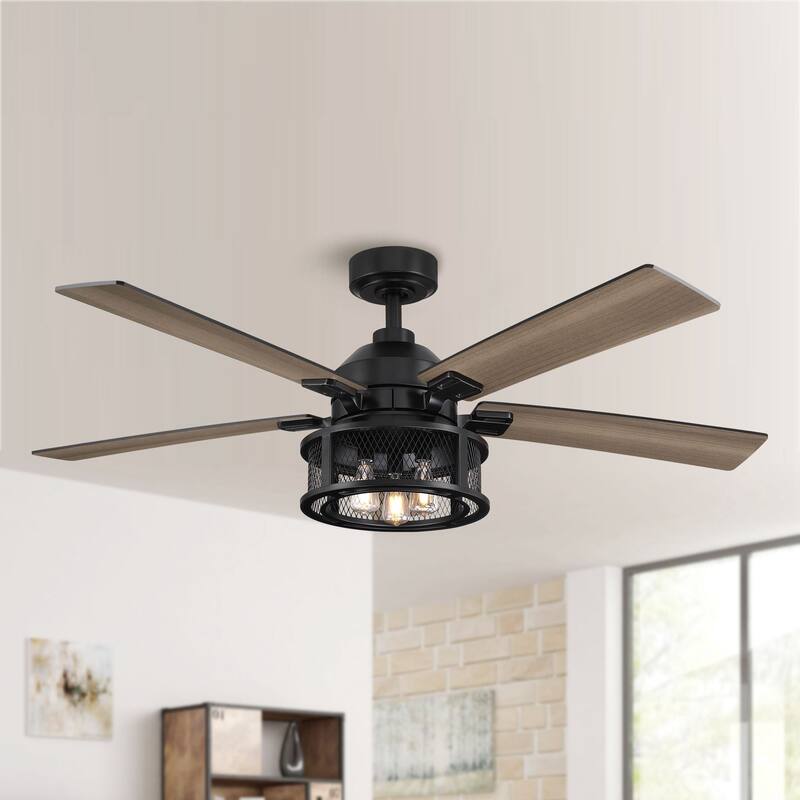 52" 5-Blade Industrial Black Ceiling Fan with Light - Black