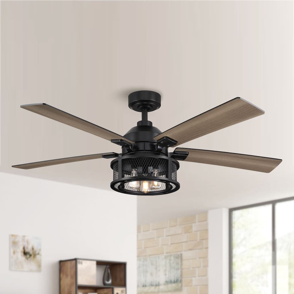 52" 5-Blade Industrial Black Ceiling Fan with Light