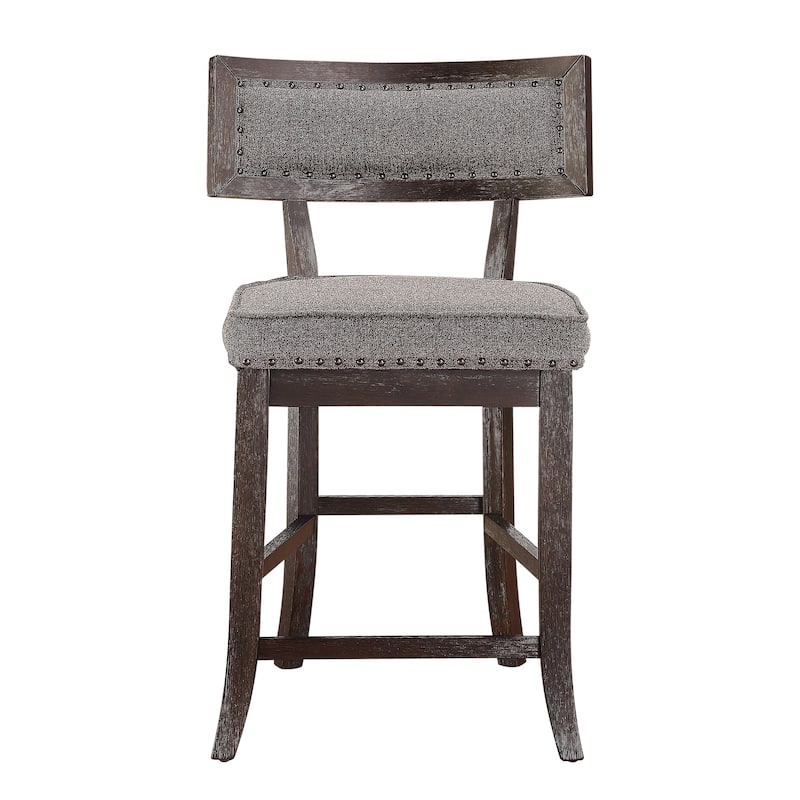 Shan 25 Inch Counter Height Chair, Nailhead Trim, Dark Brown Solid Wood