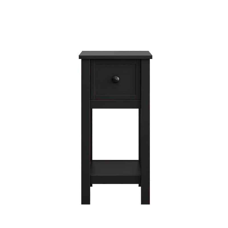 Solid Wood Veneer End Table with Storage