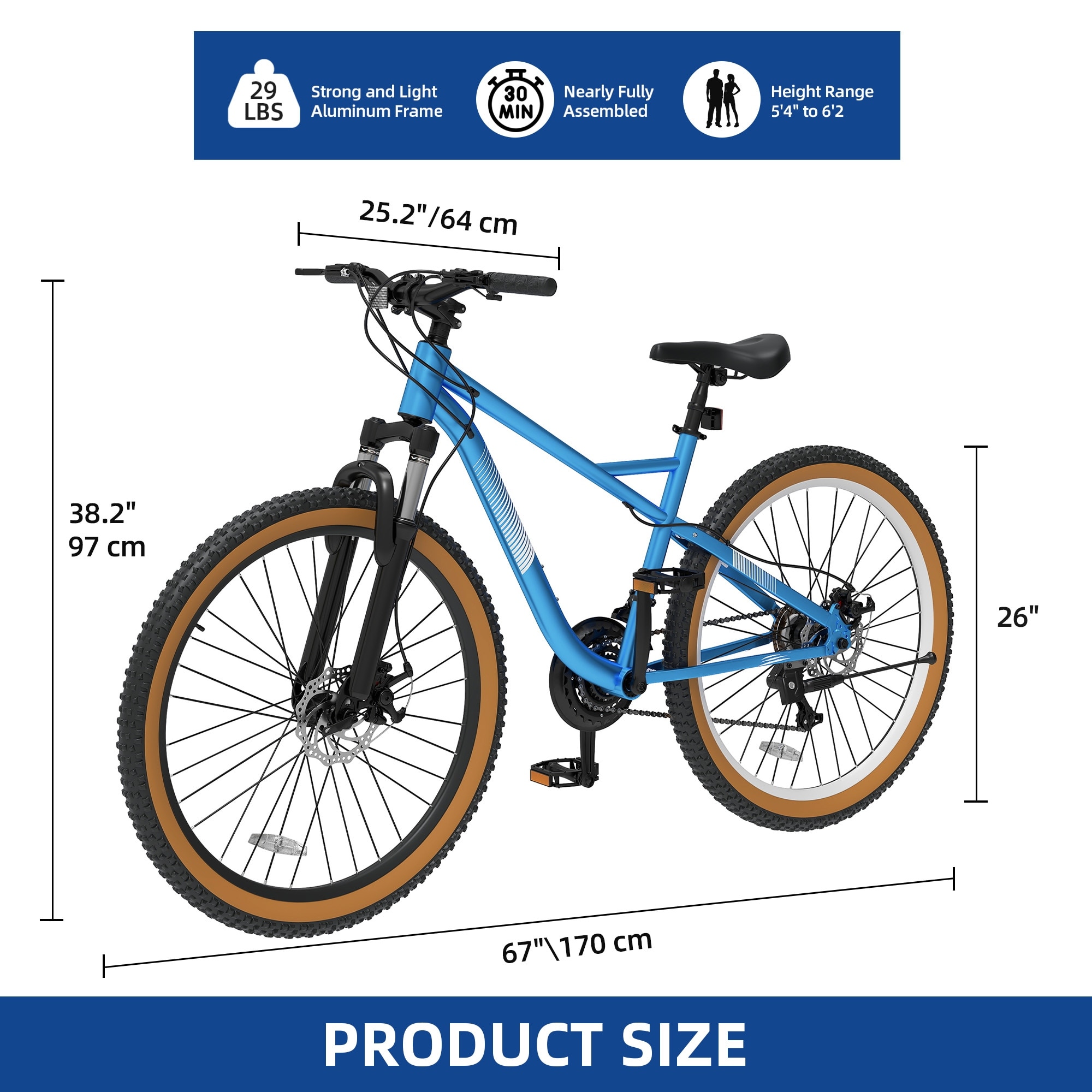 26 Inch Mountain Bike 21 Speed Adult Bike Aluminum Frame Adult Mountain Bike