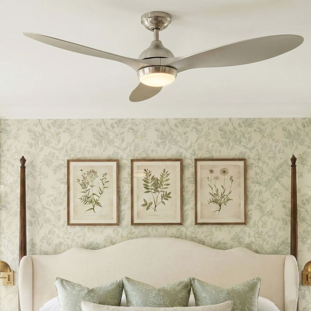 56" Nickel Modern ABS 3-Blade LED Ceiling Fan with Light and Remote