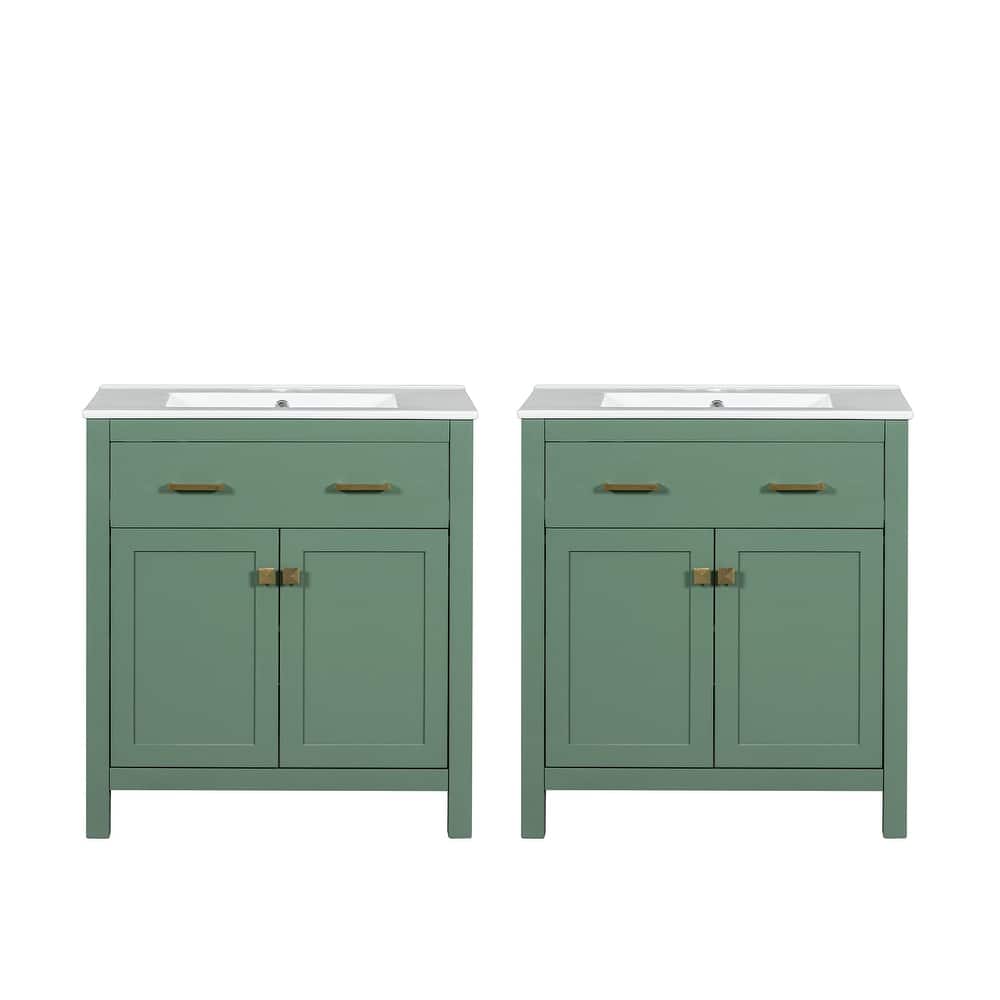 60" Modern Bathroom Vanity Set with Double Vanities (Separate), Double Ceramic Sinks