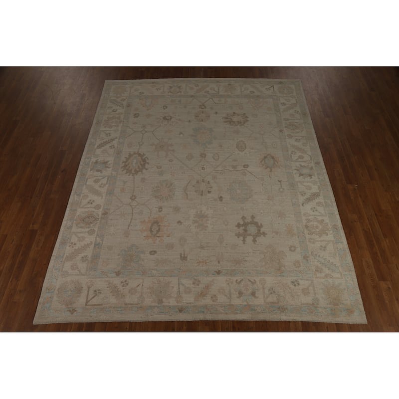 Beige Oushak Turkish Area Rug Handmade Vegetable Dye Wool Carpet - 8'2" x 10'2"