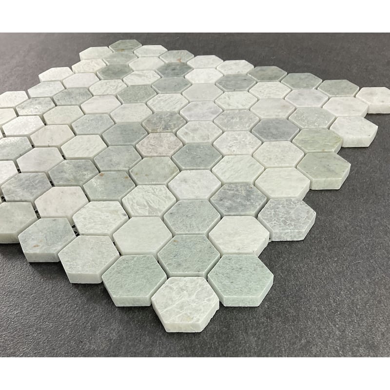 1 1/4" Hexagon Ming Green Marble Mosaic Wall & Floor Tile - 1 Case (10 Sheets)