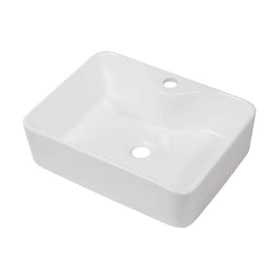 Lordear 19"x15" White Ceramic Handmade Rectangular Bathroom Vessel Sink with Faucet Hole - 18.85x14.4x5.25