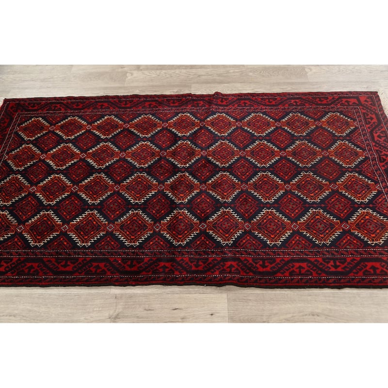 Decorative Geometric Balouch Persian Area Rug Hand-knotted Wool Carpet - 3'4" x 6'4"