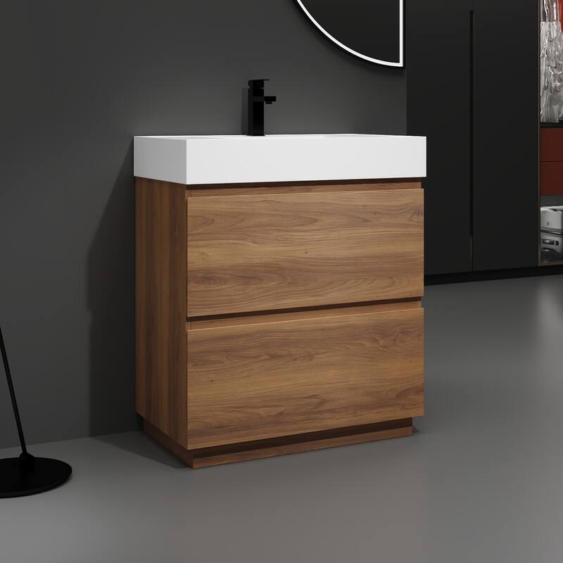 30 in. W x 18 in. D x 35 in. H Single Sink Freestanding Bath Vanity with White Resin Top