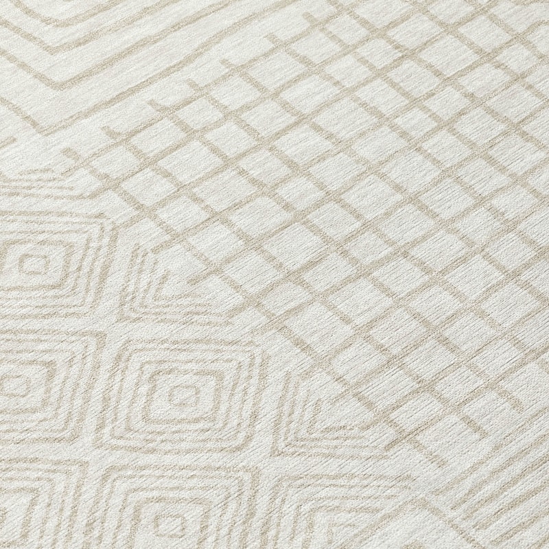 Machine Washable Indoor/ Outdoor Modern Mosaic Chantille Rug