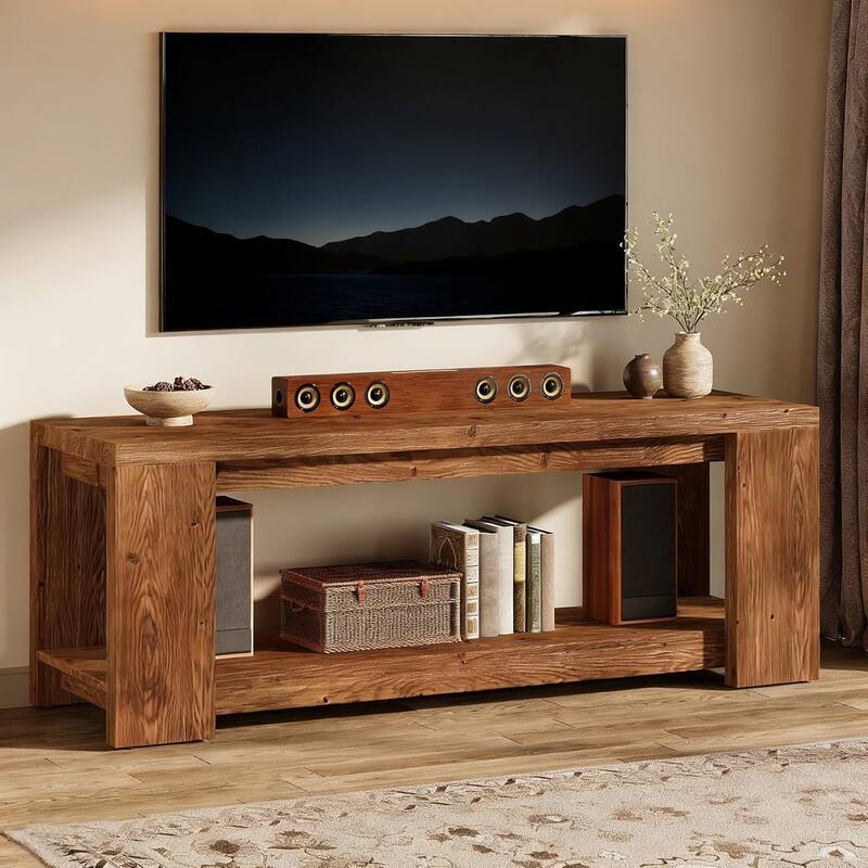 63" Solid Wood Console Table with Open Shelves, Entryway Accent Table for Entrance Living Room