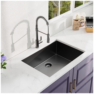 27in Stainless Steel Topmount Black 18 Gauge Single Bowl Kitchen Sink - 27x18x9in