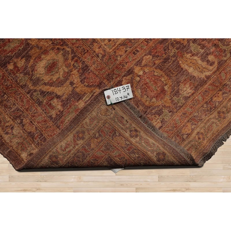 Hand Knotted Aubergine, Gold Afghan Oushak Wool Traditional Area Rug - 12' x 14' 4''