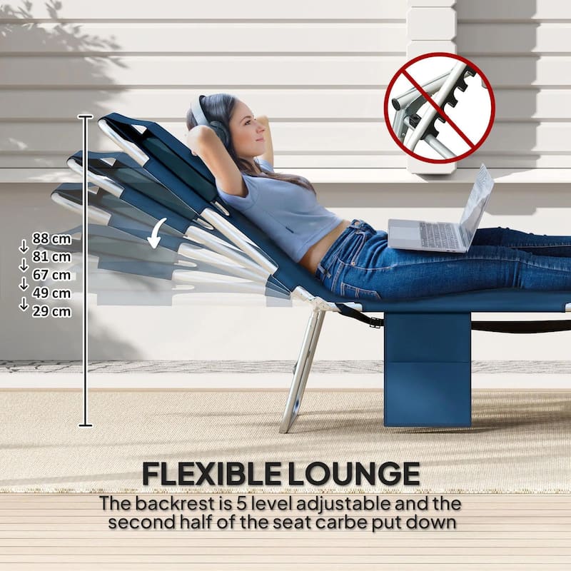 Folding Chaise Lounge Chair, 5 Position Sun Tanning, Face Hole,Pillow