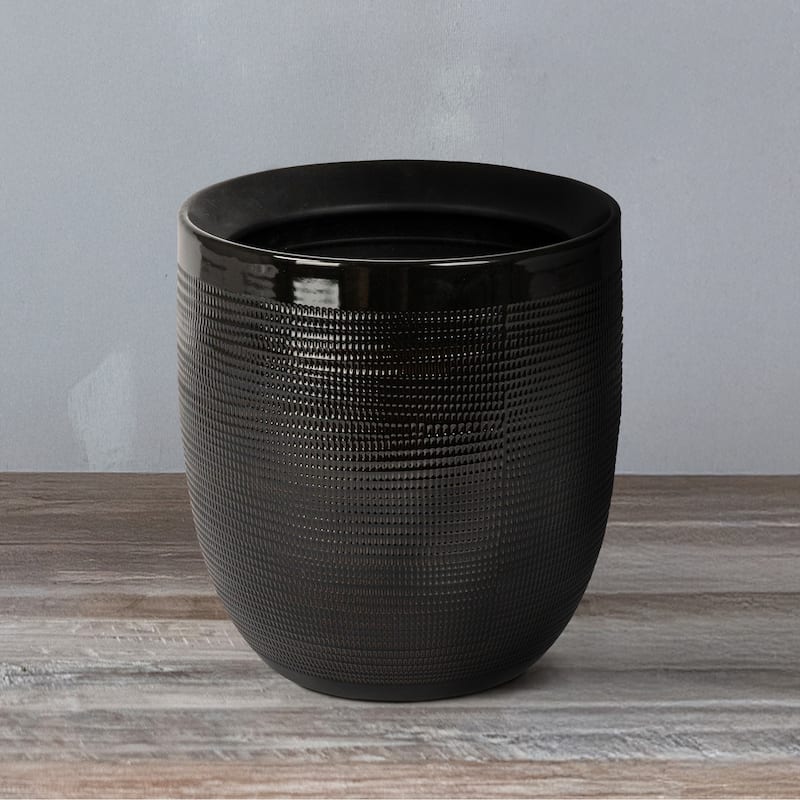 Textured Stoneware Planter, Black