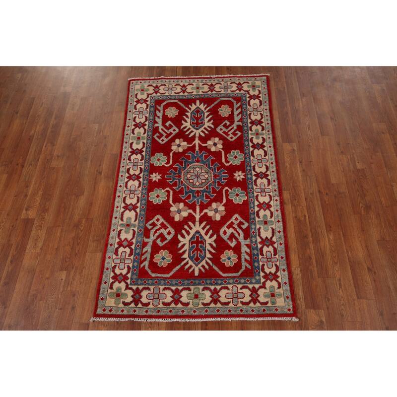 Red Kazak Oriental Foyer Rug Handmade Wool Carpet - 3'3" x 5'5"