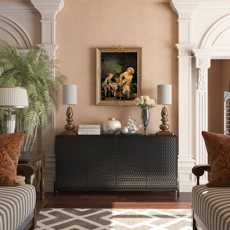 Clihome High Gloss 4-Door Storage Accent Buffets Sideboards
