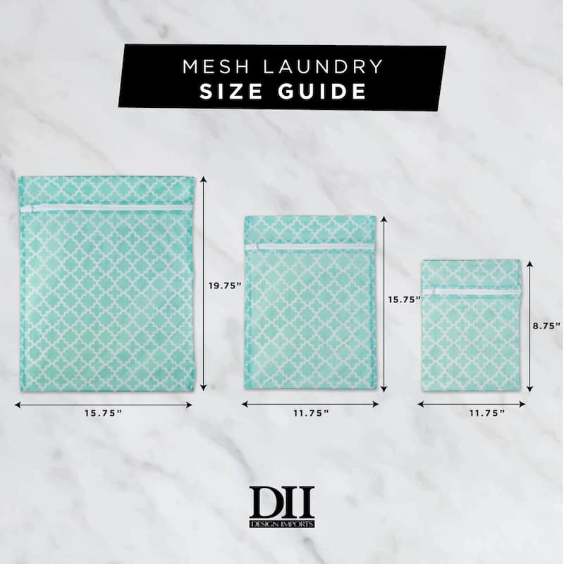 Set of 6 Aqua Blue and White Moroccan Trellis Mesh Laundry Bags 19.75"