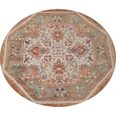 Heriz-Serapi Oriental Octagon Rug Hand-Knotted Wool Carpet - 6'0" x 6'0"