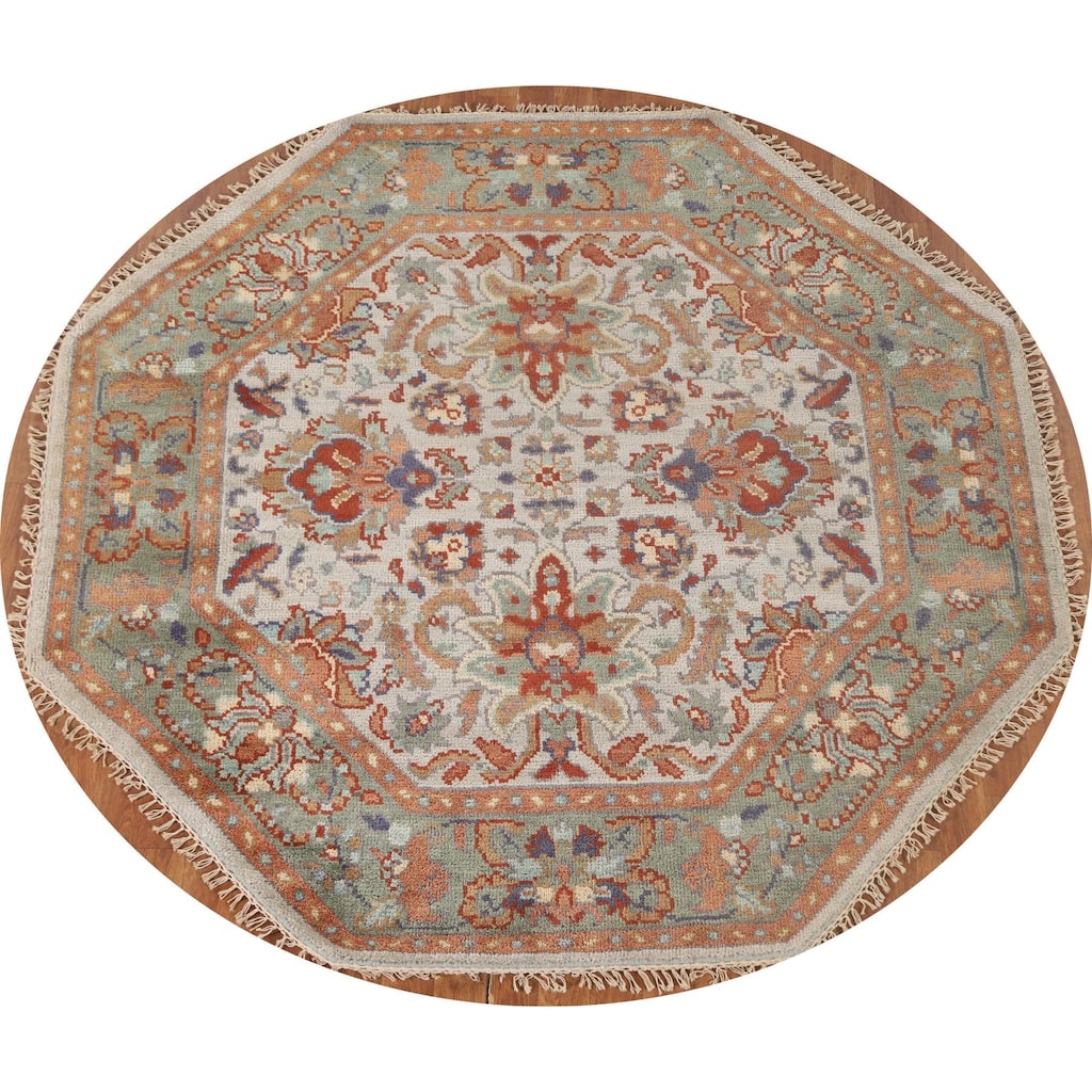 Heriz-Serapi Oriental Octagon Rug Hand-Knotted Wool Carpet - 6'0" x 6'0"