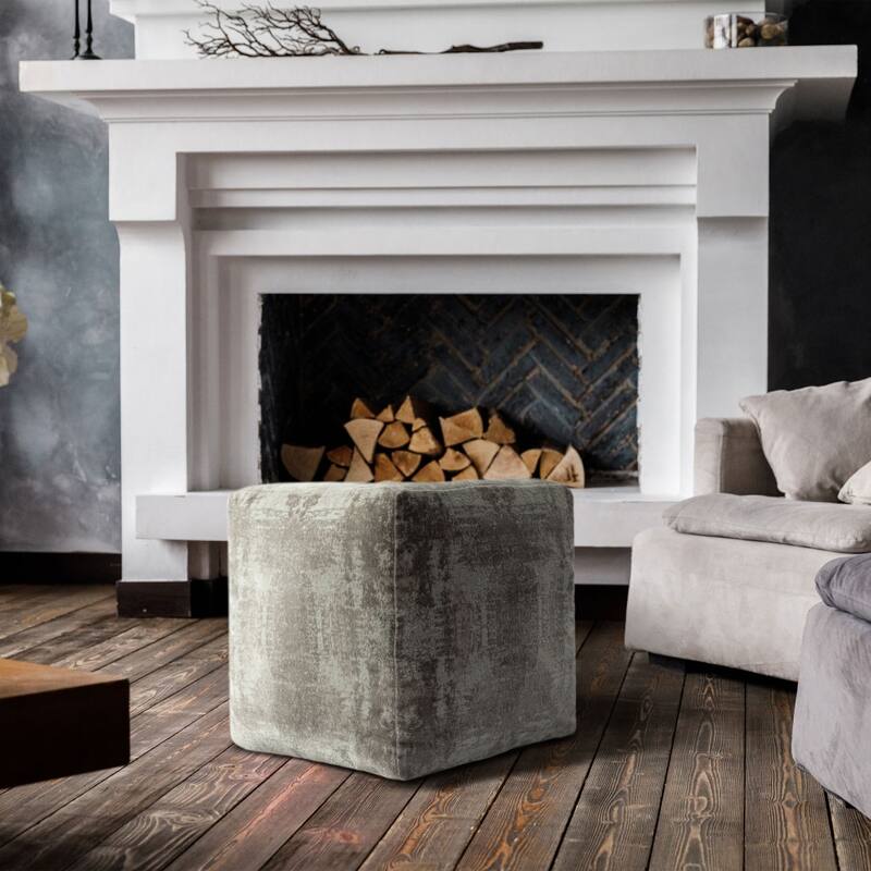 18" Abstract Pattern Pouf Ottoman Modern Upholstered Cube Seat for Living Spaces