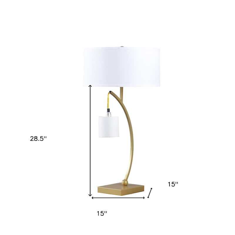 HomeRoots Gold Metal Two Light Arched Table Lamp With White Drum Shade - 15