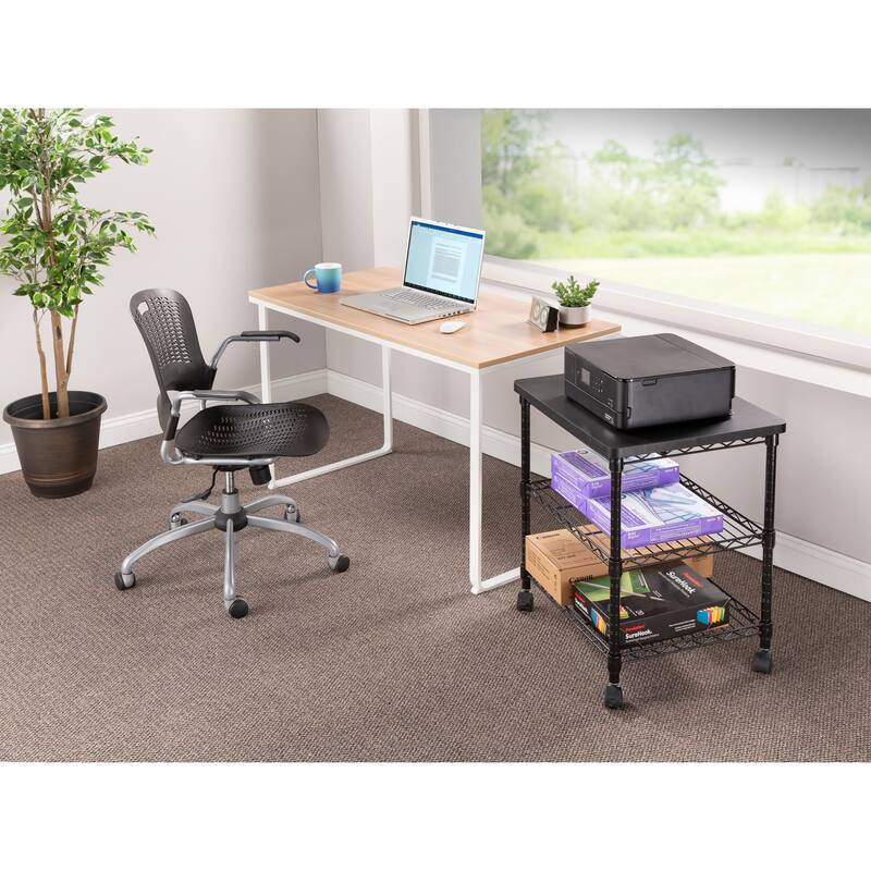 Desk Side Printer Stand, Rolling Storage Cart with Two Shelves