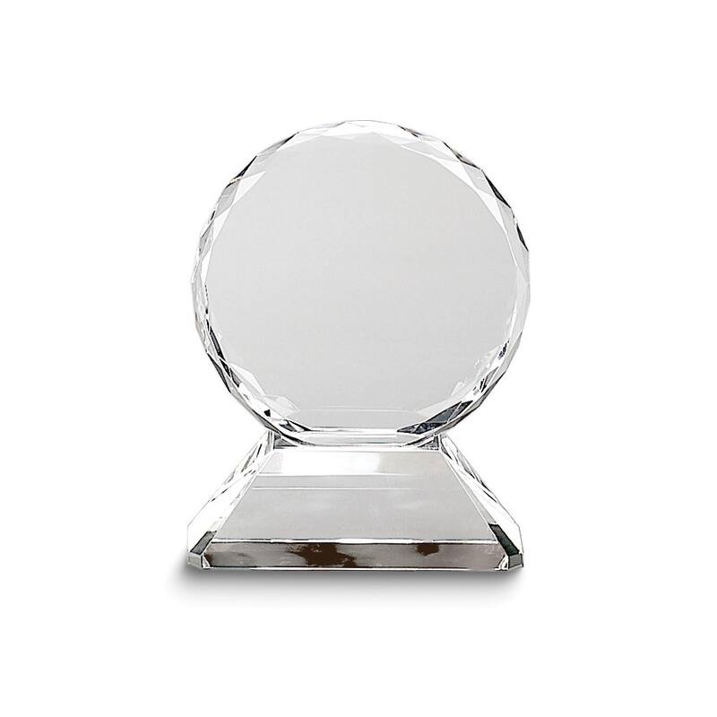 Curata Faceted Edge Round 6.75 Inch Optic Glass Trophy/Award on Base with Presentation Gift Box