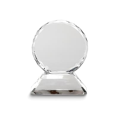 Curata Faceted Edge Round 6.75 Inch Optic Glass Trophy/Award on Base with Presentation Gift Box