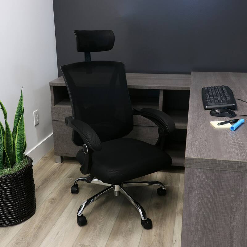 Elama Full Back Mesh Adjustable Office Chair with Headrest in Black