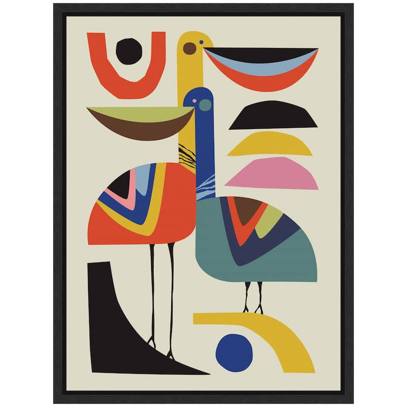 Kate and Laurel Sylvie Pelican Love Framed Canvas by Rachel Lee