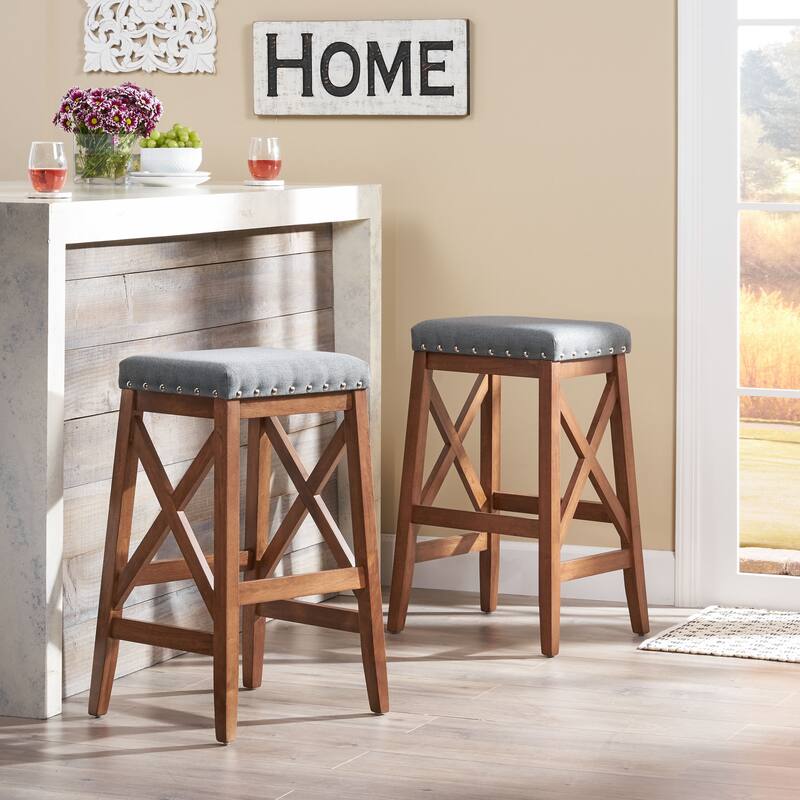 Saddle Barstool Set of 2 - LIGHT GREY