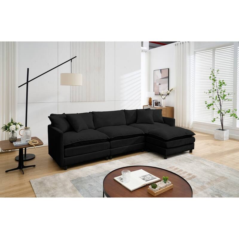 108" L-Shaped Chenille Sectional Sofa with Movable Ottoman
