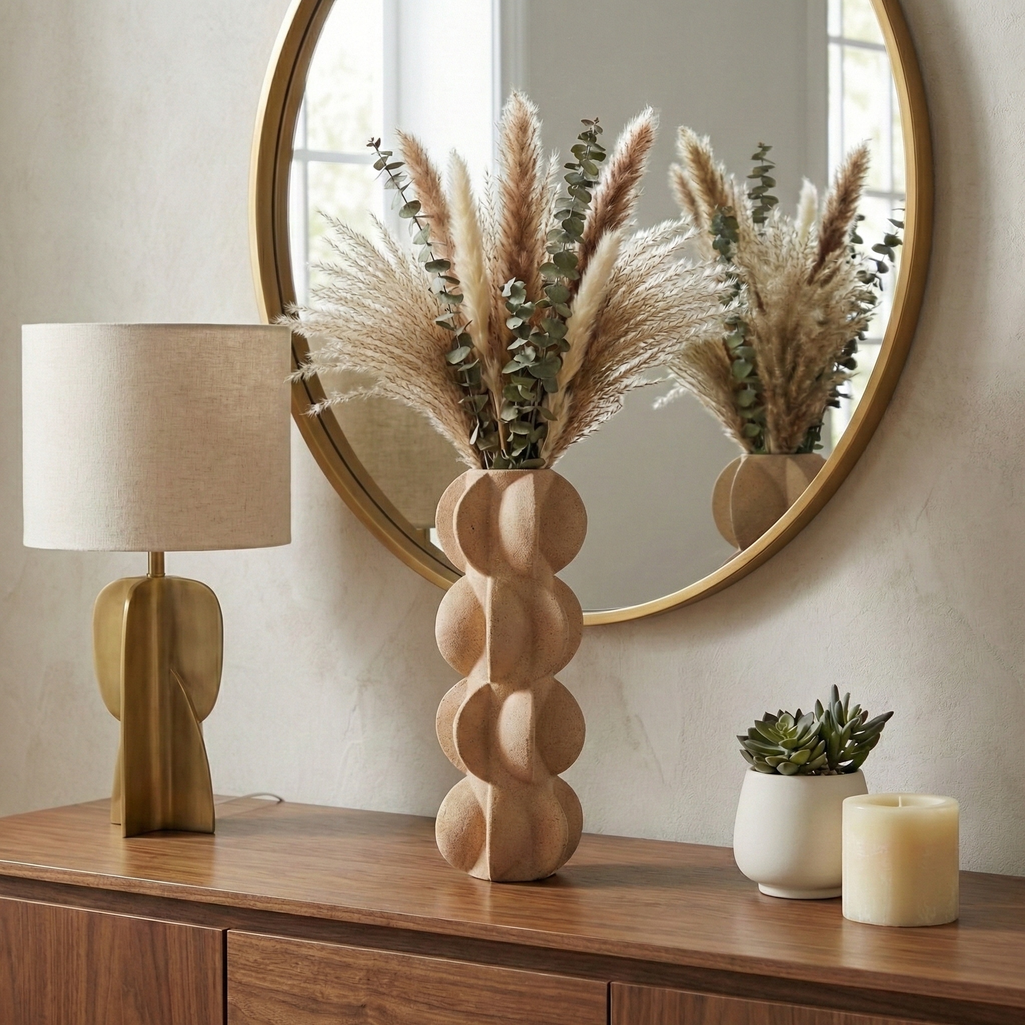 Decorative Vase - Tan Ceramic 3D Printed Textured