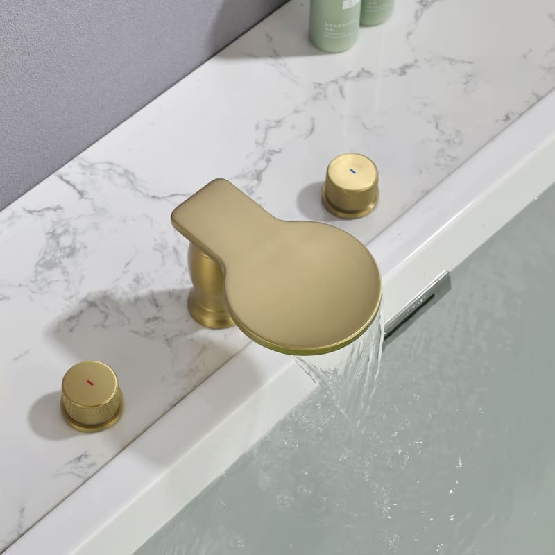 3 Holes 8 Inch Widespread Tub Faucet Waterfall Swivel Spout Bathtub Faucets with Two Handles Tub Fillers with CUPC Supply Hoses