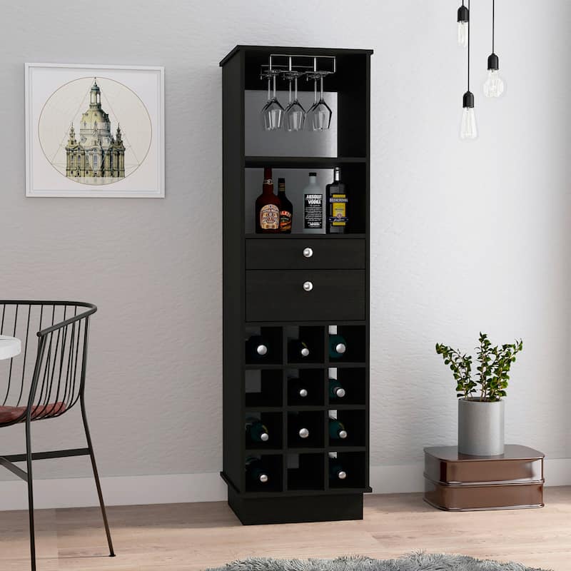 Classic Bar Cabinet with 2 Drawers, Glass Rack, - N/A