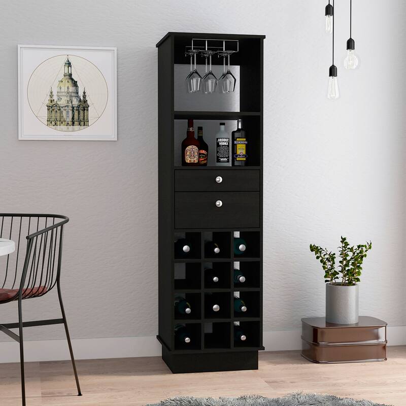 Classic Bar Cabinet with 2 Drawers, Glass Rack, - N/A